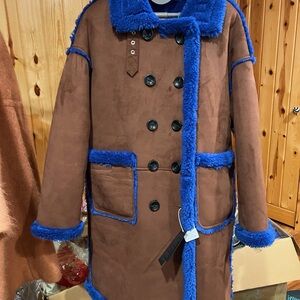 Suede bonded artificial fur coat